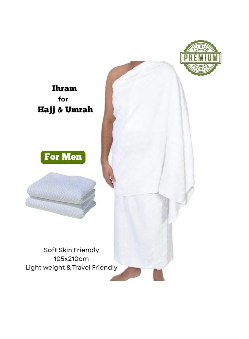 الحرمين إحرام مريح وسريع الجفاف من الألياف الدقيقة للحج والعمرة - طقم من قطعتين للرجال - ناعم، لطيف على البشرة، 105 × 210 سم - خفيف الوزن ومناسب للسفر - Image 1